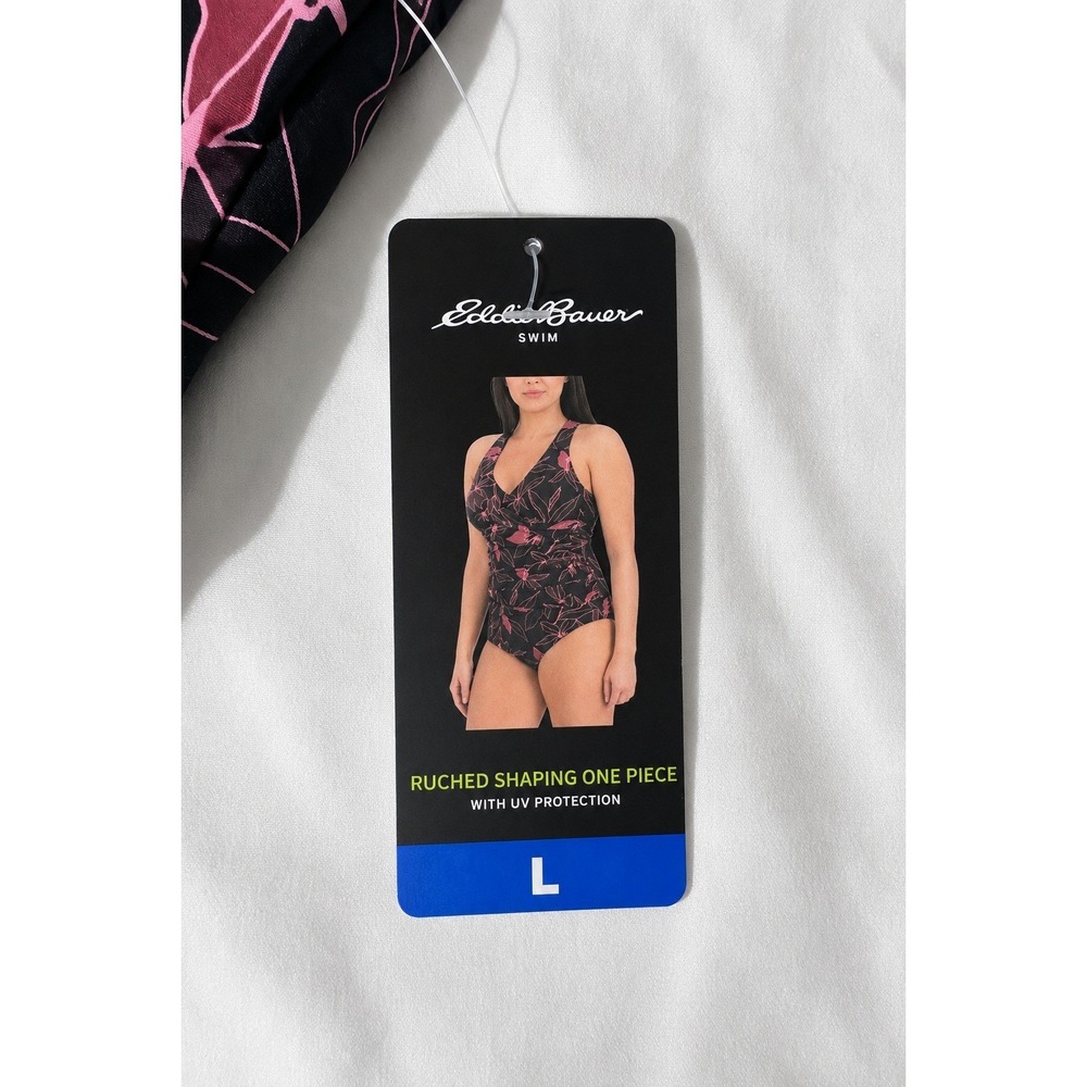 Eddie Bauer Ruched Shaping One Piece Swimsuit Floral Black Pink UV Protection L - Picture 3 of 3